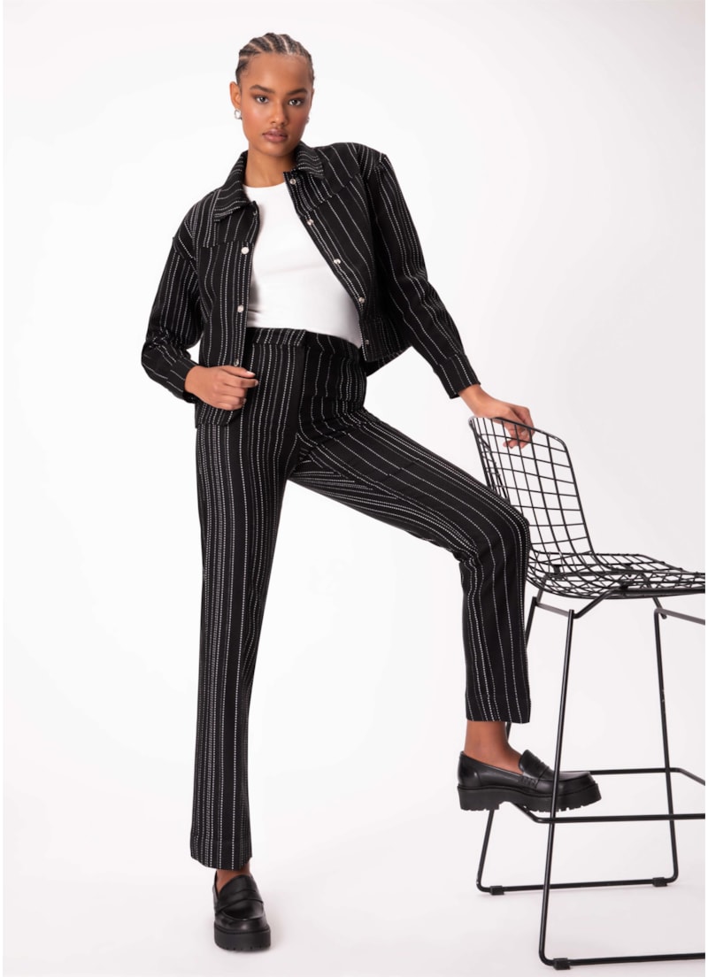 Calça Tweed Stripes Reta Preto