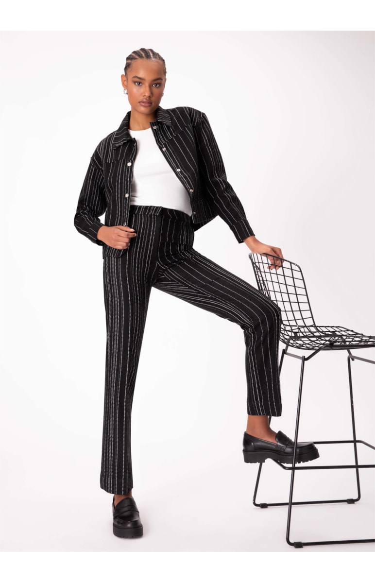 Calça Tweed Stripes Reta Preto