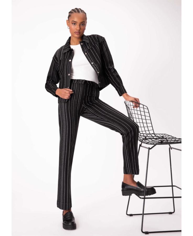 Calça Tweed Stripes Reta Preto