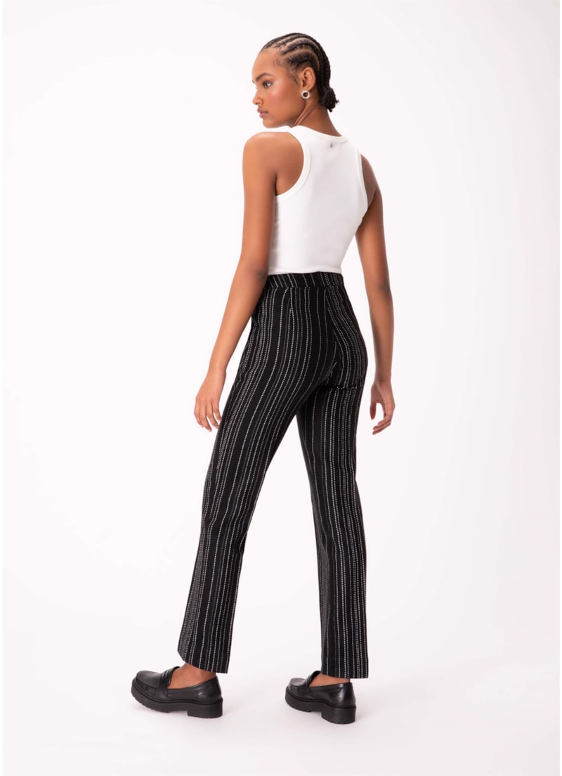 Calça Tweed Stripes Reta Preto