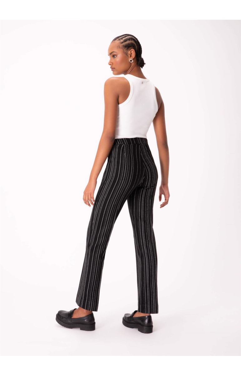 Calça Tweed Stripes Reta Preto