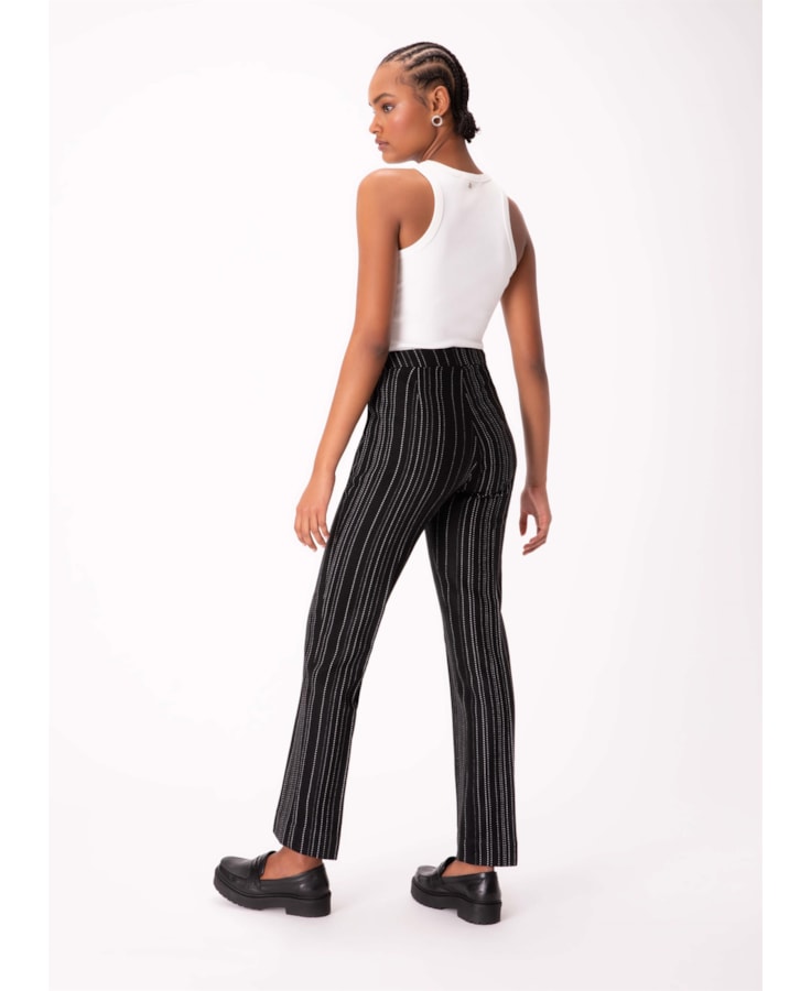 Calça Tweed Stripes Reta Preto