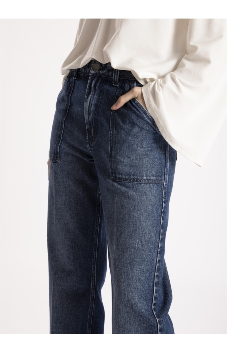 Calça Vintage Denim Slouch Bolso Cargo Lav. Escuro C/ Luvinha