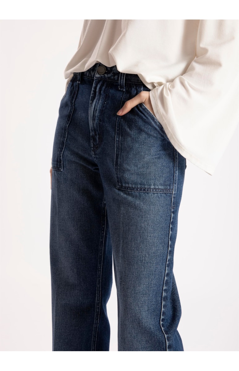 Calça Vintage Denim Slouch Bolso Cargo Lav. Escuro C/ Luvinha