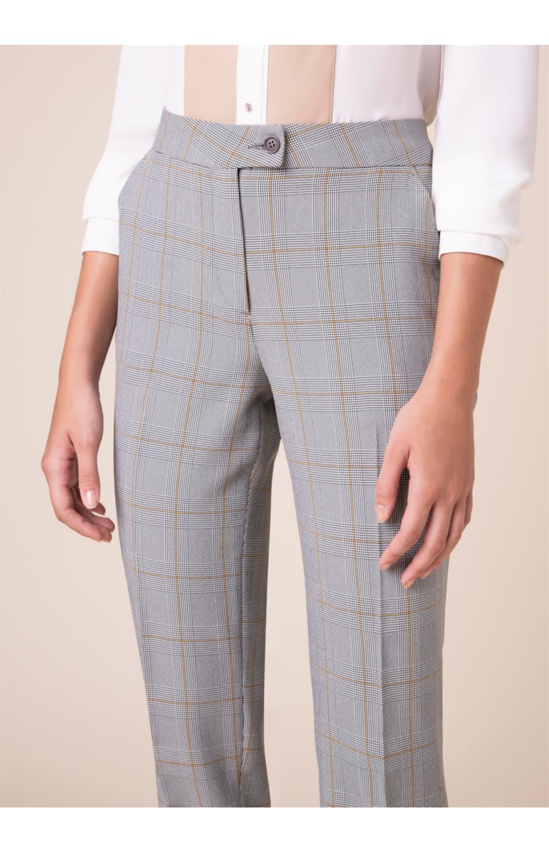 Calça Xadrez Pesponto Estampado Xadrez Amarelo