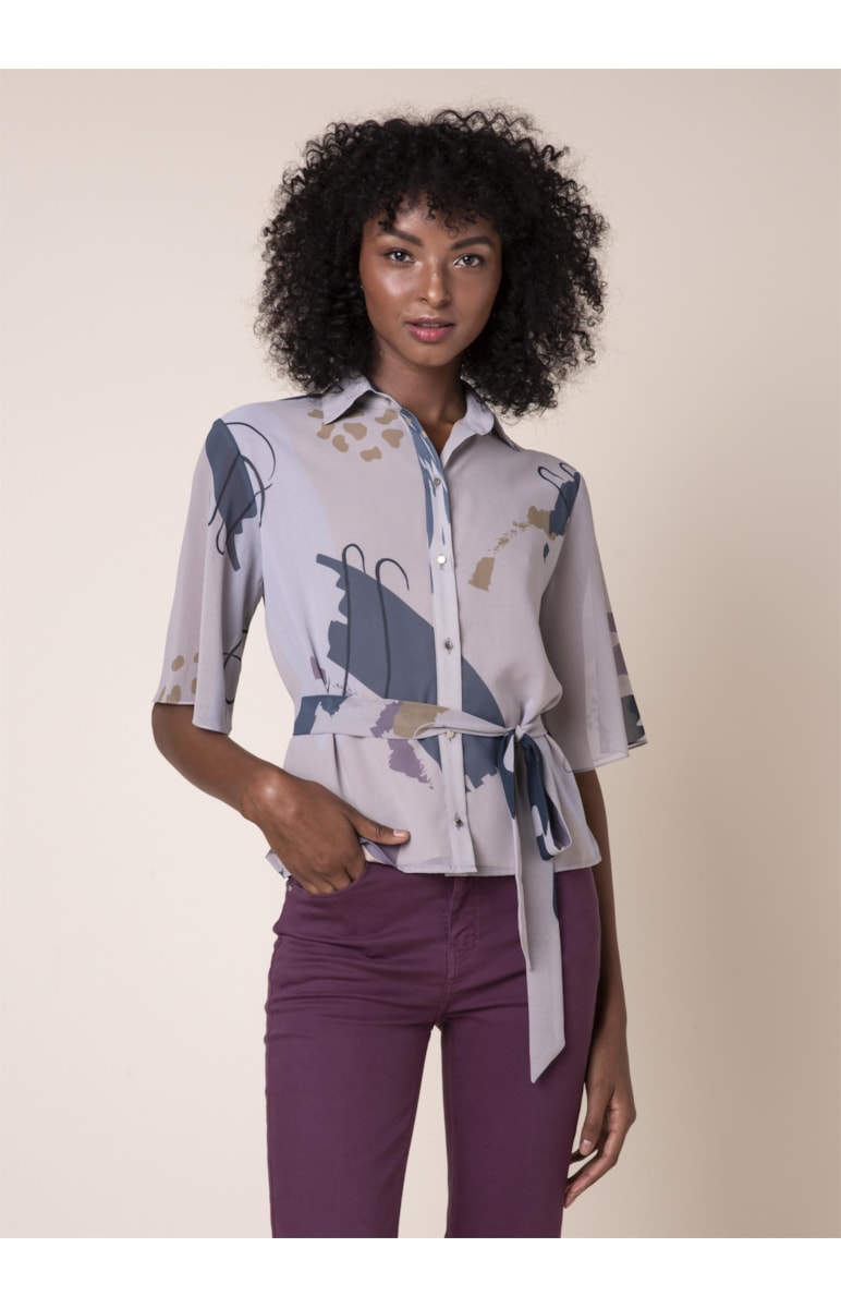 Camisa Art Splash Estampado Bege