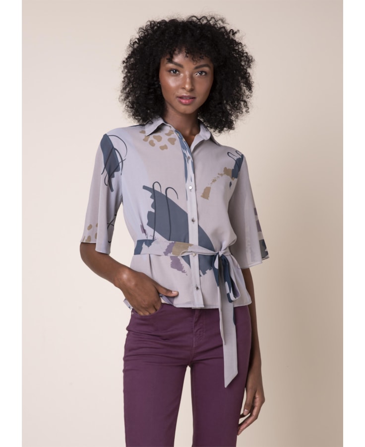 Camisa Art Splash Estampado Bege