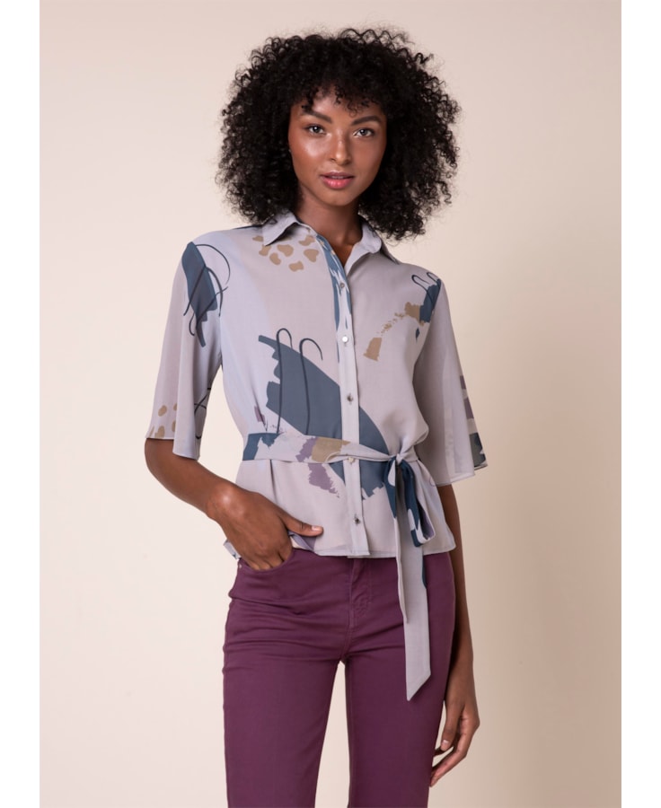 Camisa Art Splash Estampado Bege