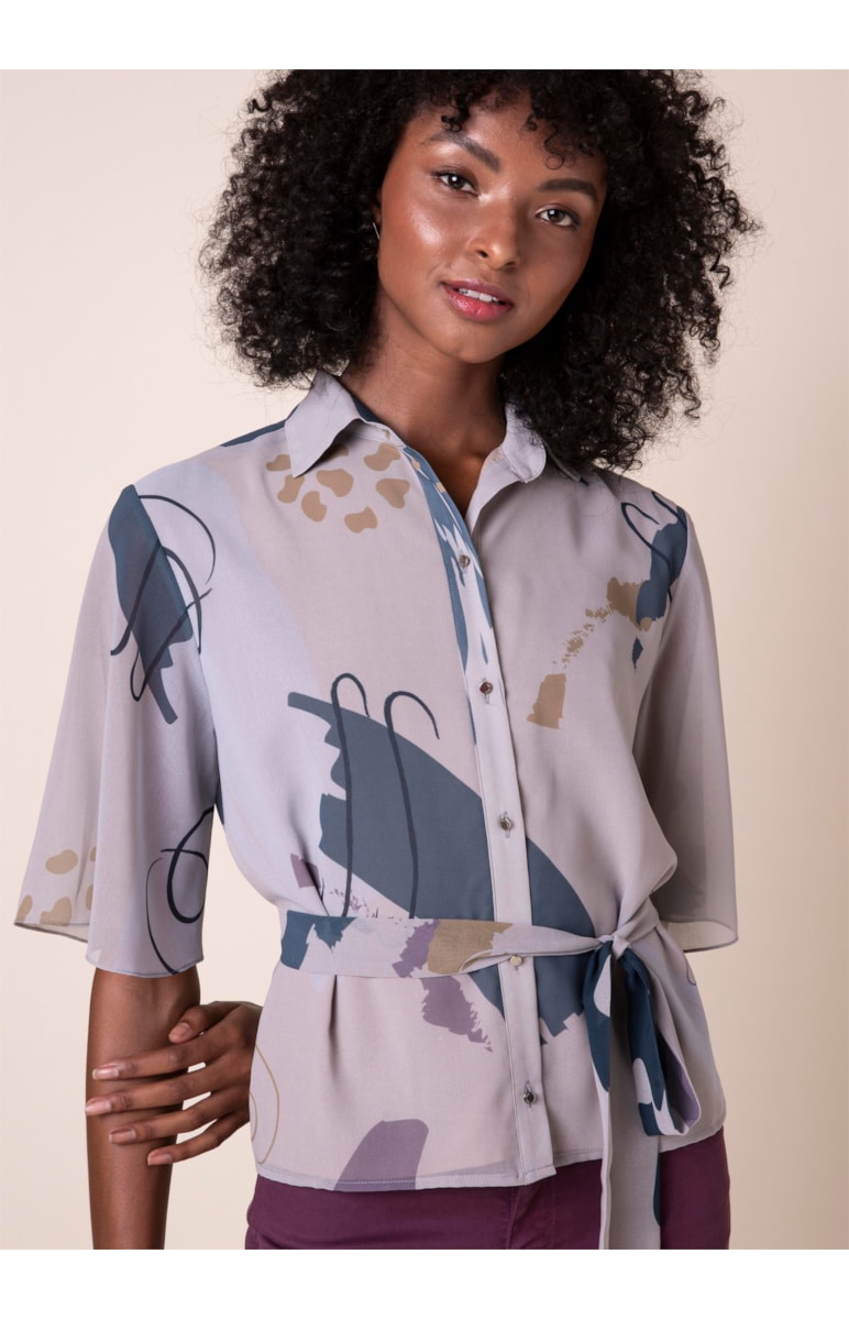 Camisa Art Splash Estampado Bege