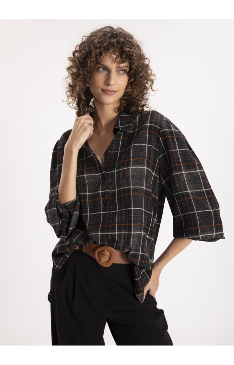 Camisa Bubble Prints Fenda Lateral Preto