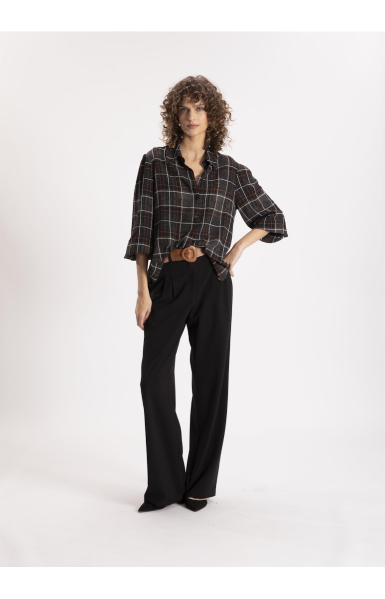 Camisa Bubble Prints Fenda Lateral Preto