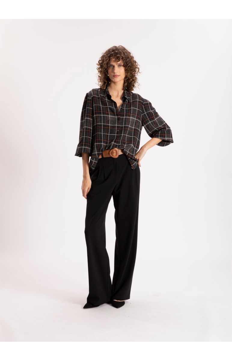 Camisa Bubble Prints Fenda Lateral Preto