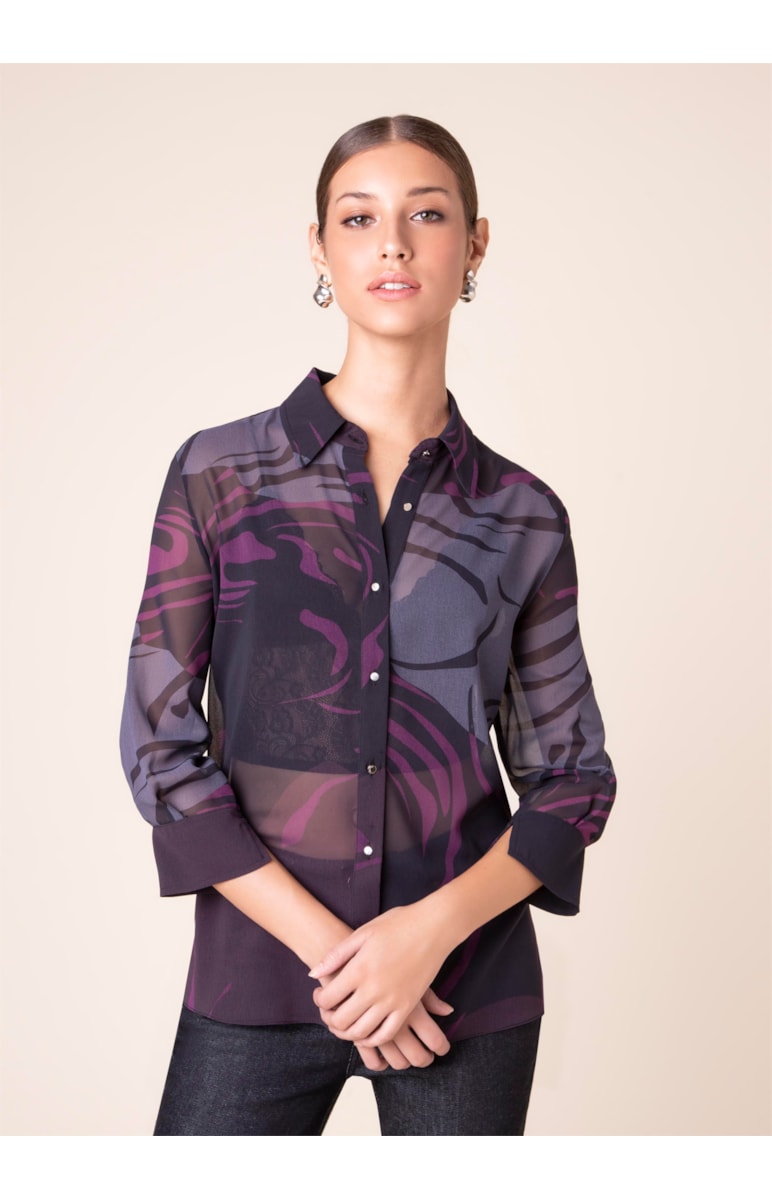 Camisa Estampa Paint Drops Est. Berinjela