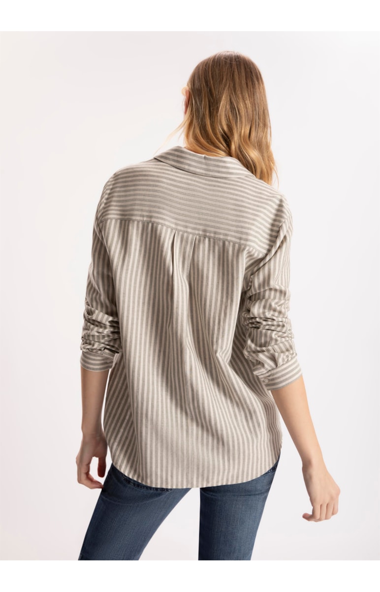 Camisa Linho Stripes Cinza Claro