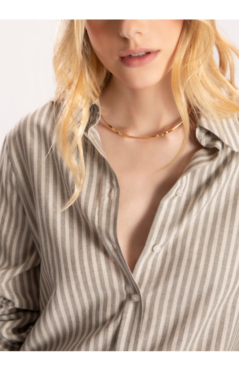 Camisa Linho Stripes Cinza Claro