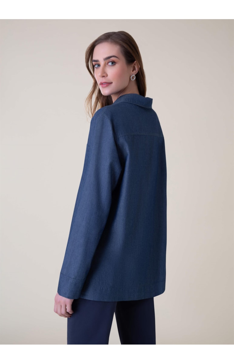 Camisa Lyocel Denim Bolso Marinho