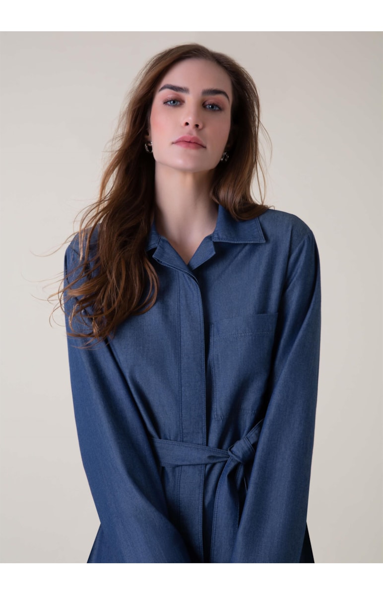 Camisa Lyocel Denim Bolso Marinho
