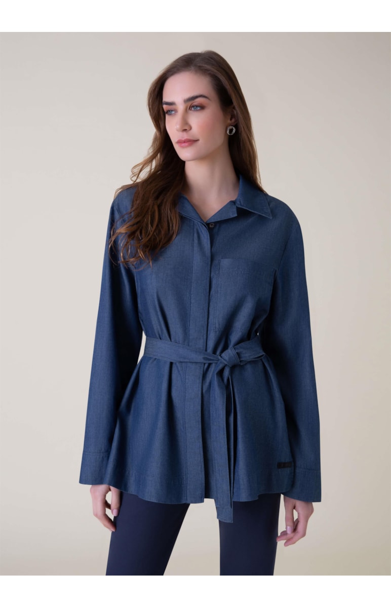 Camisa Lyocel Denim Bolso Marinho