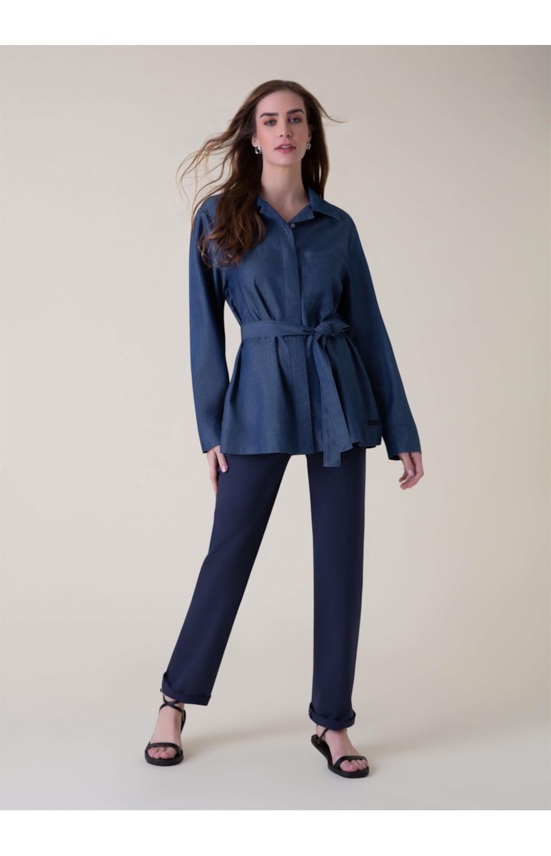 Camisa Lyocel Denim Bolso Marinho