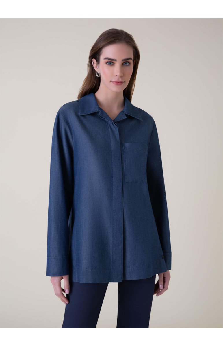 Camisa Lyocel Denim Bolso Marinho