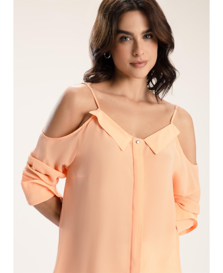 Camisa Pura Seda Ombro a Ombro Salmão