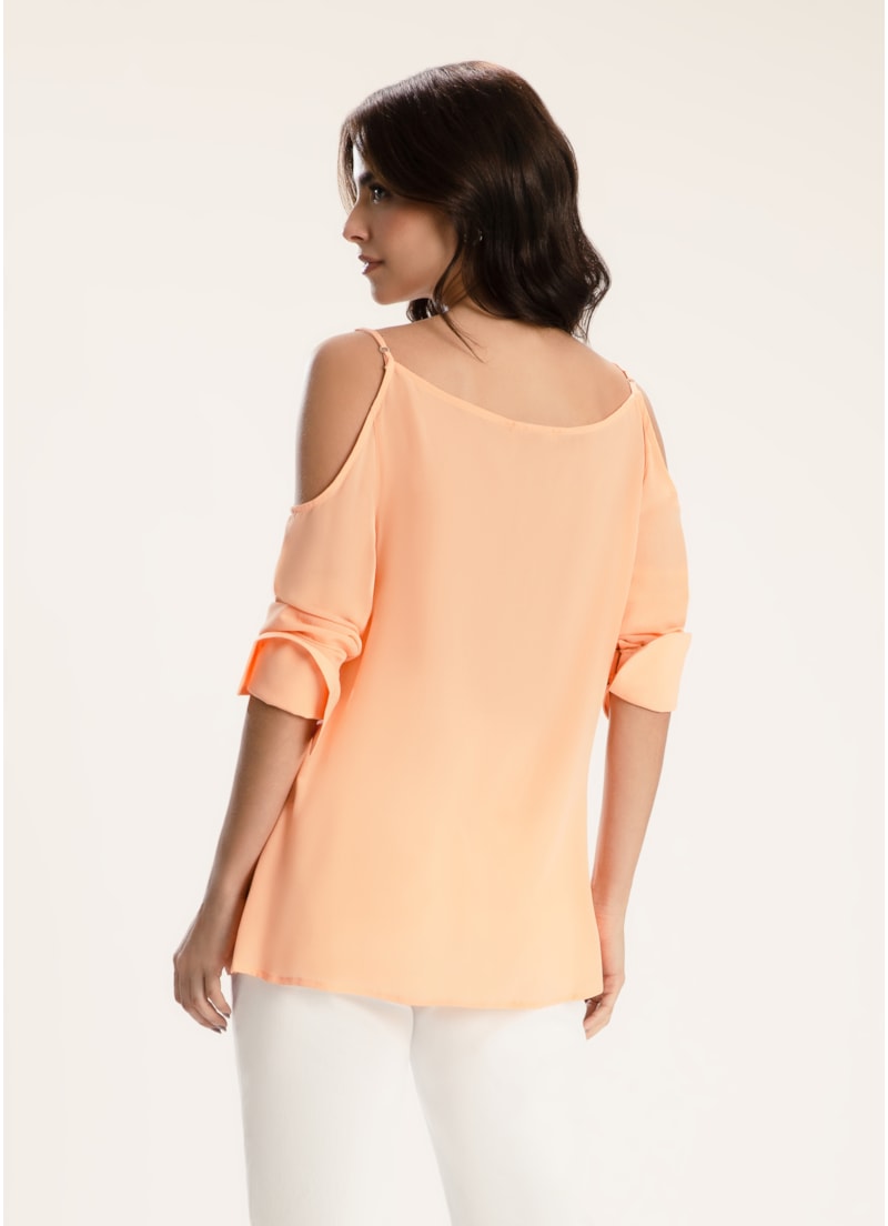Camisa Pura Seda Ombro a Ombro Salmão