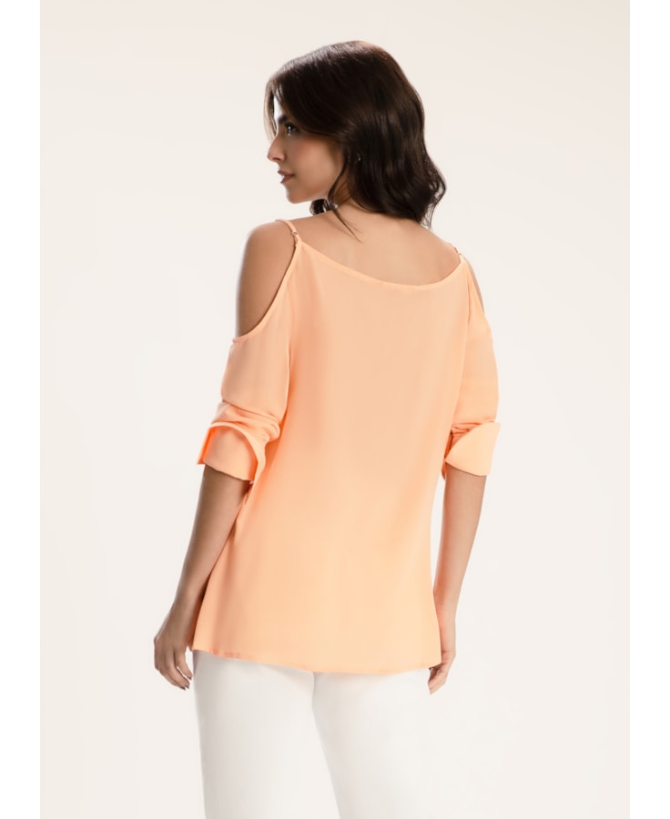 Camisa Pura Seda Ombro a Ombro Salmão