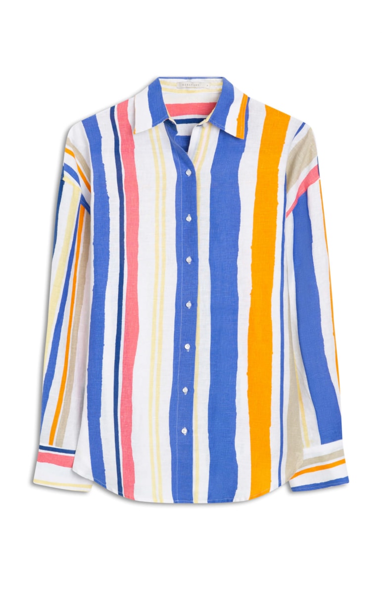 Camisa Puro Linho Colors Stripe Branco