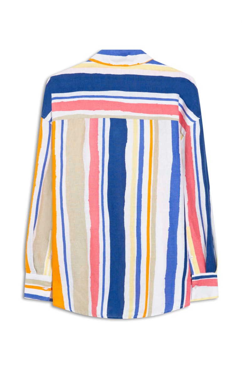 Camisa Puro Linho Colors Stripe Branco