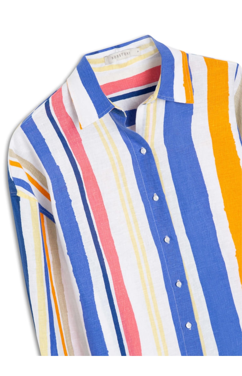 Camisa Puro Linho Colors Stripe Branco