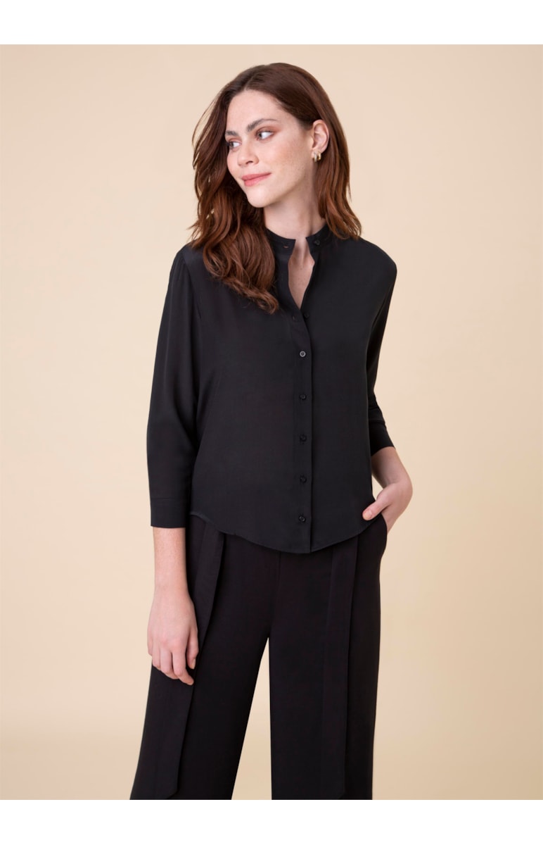 Camisa Seda Costas Fraldada Preto