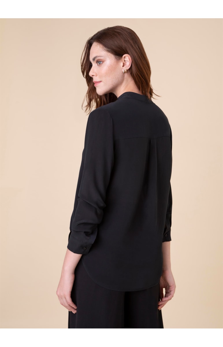 Camisa Seda Costas Fraldada Preto