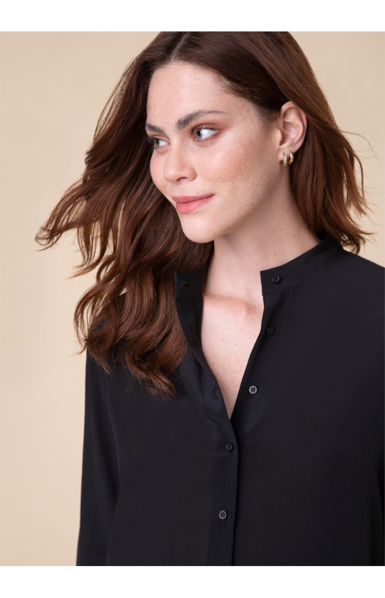 Camisa Seda Costas Fraldada Preto
