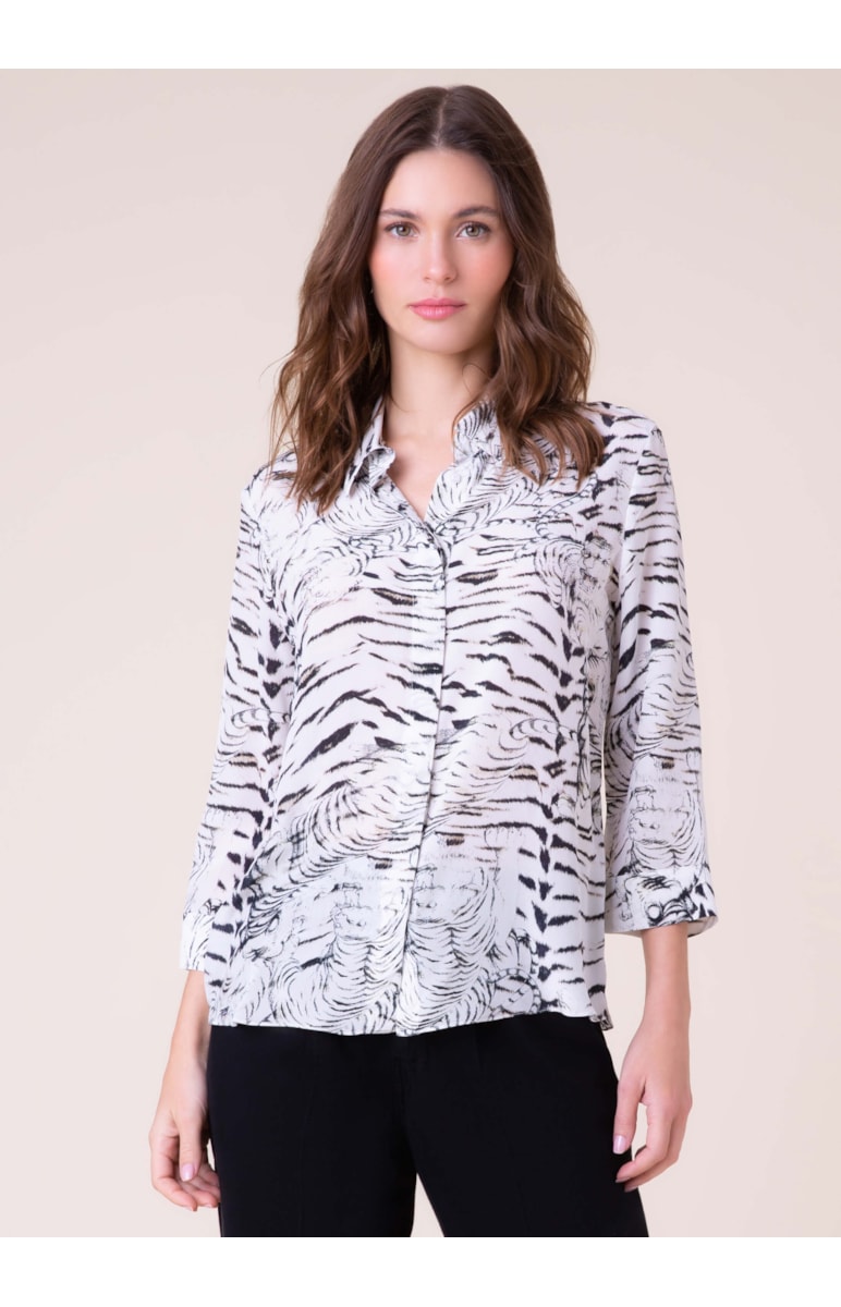 Camisa Seda Estampada Branco