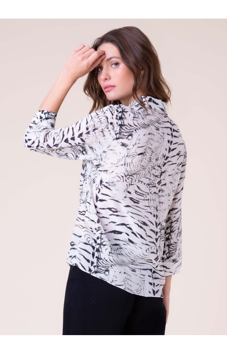 Camisa Seda Estampada Branco