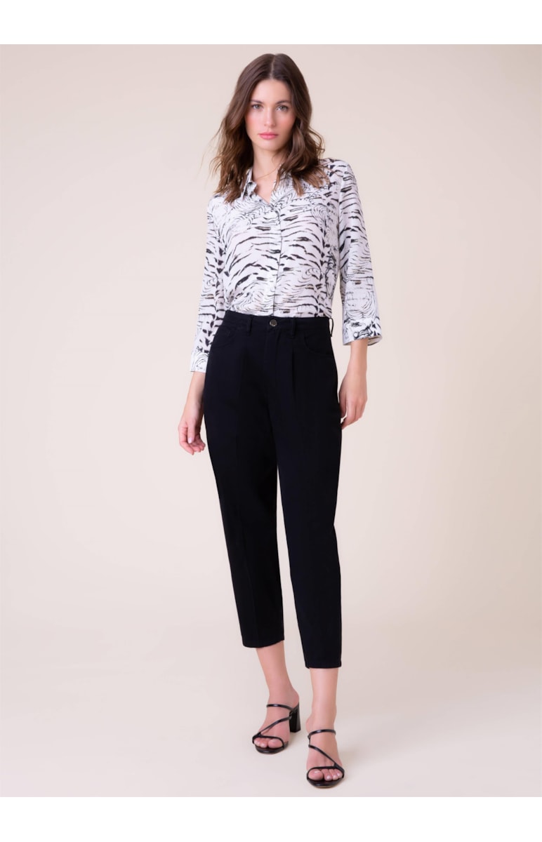 Camisa Seda Estampada Branco
