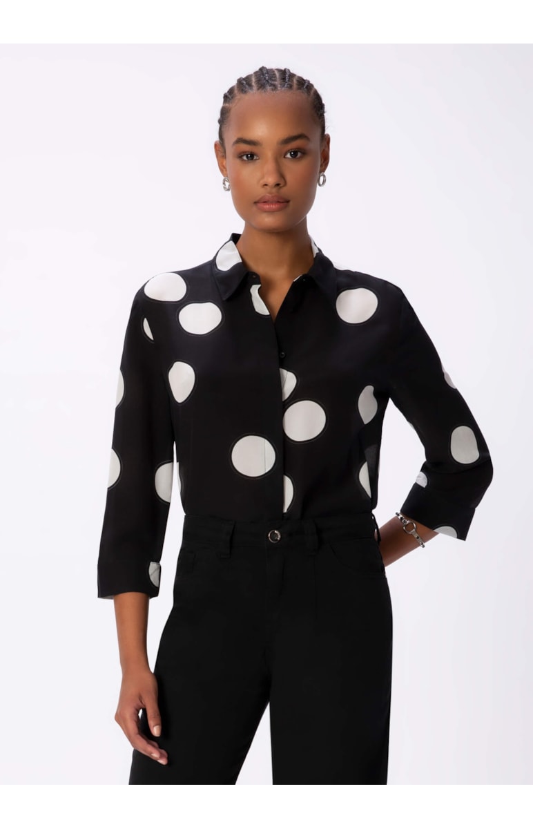 Camisa Seda Estampada Preto