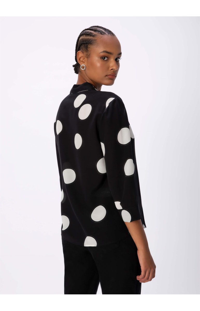 Camisa Seda Estampada Preto
