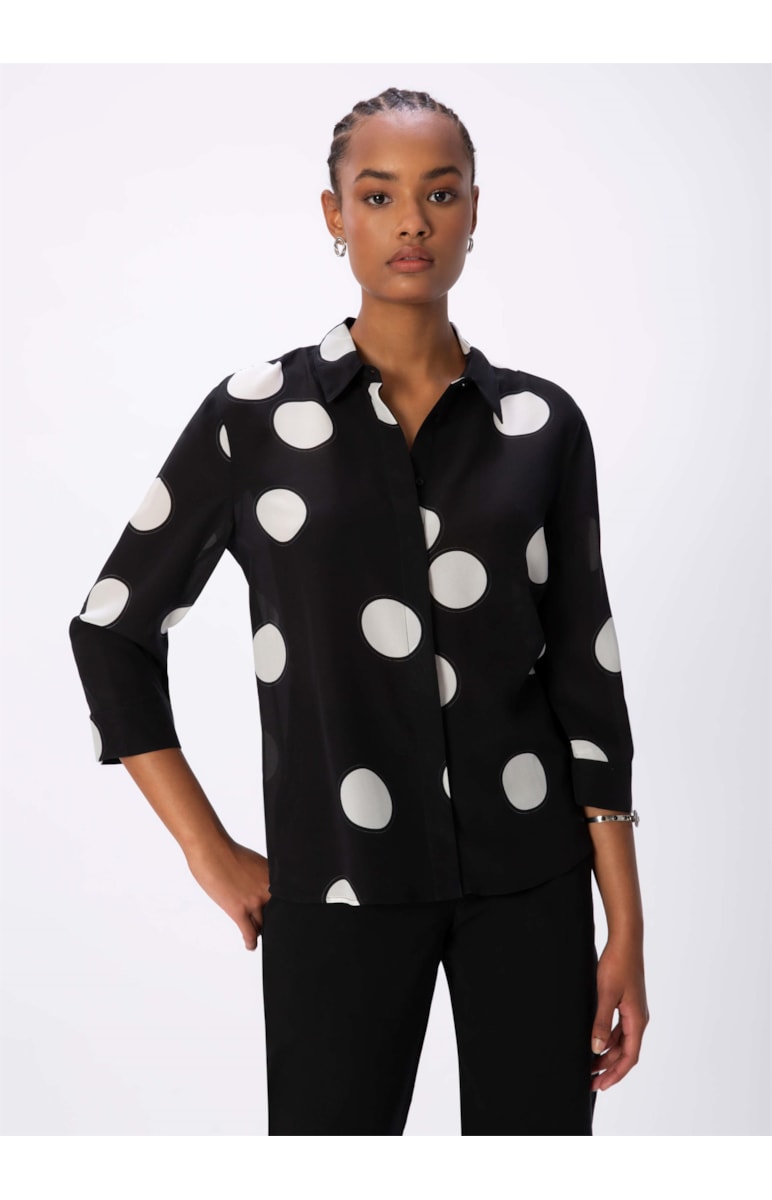 Camisa Seda Estampada Preto
