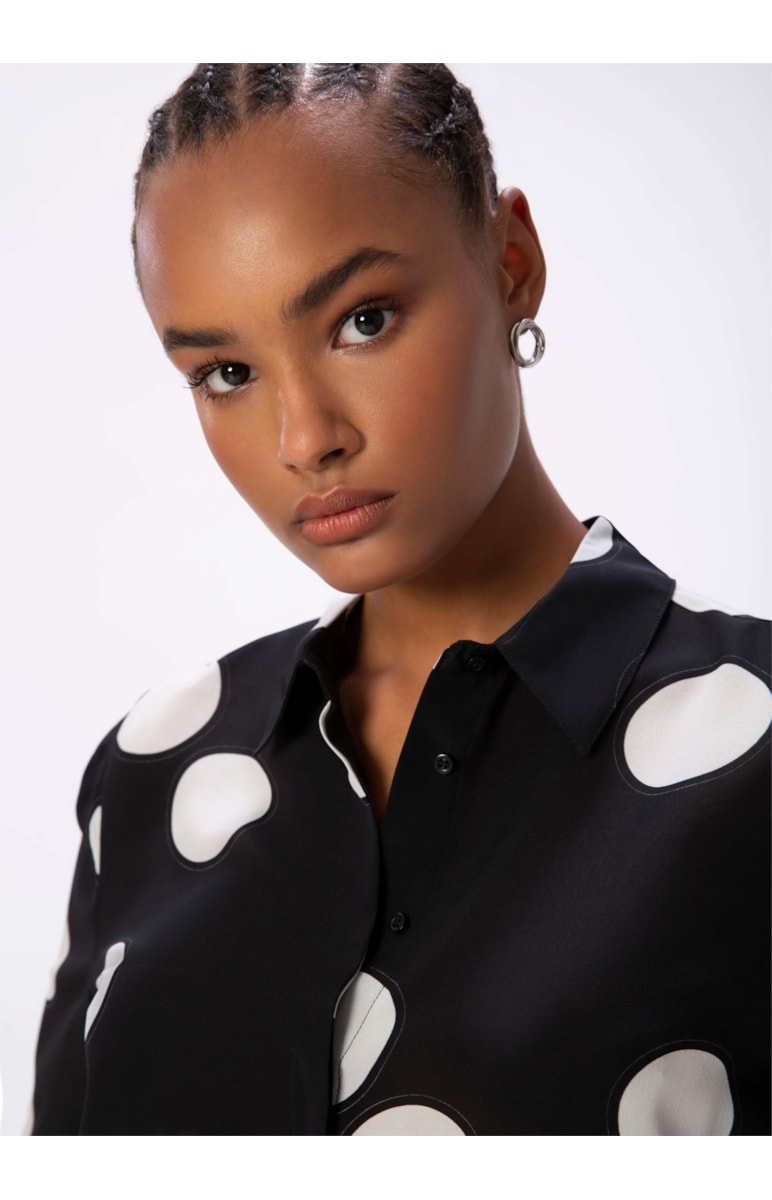 Camisa Seda Estampada Preto