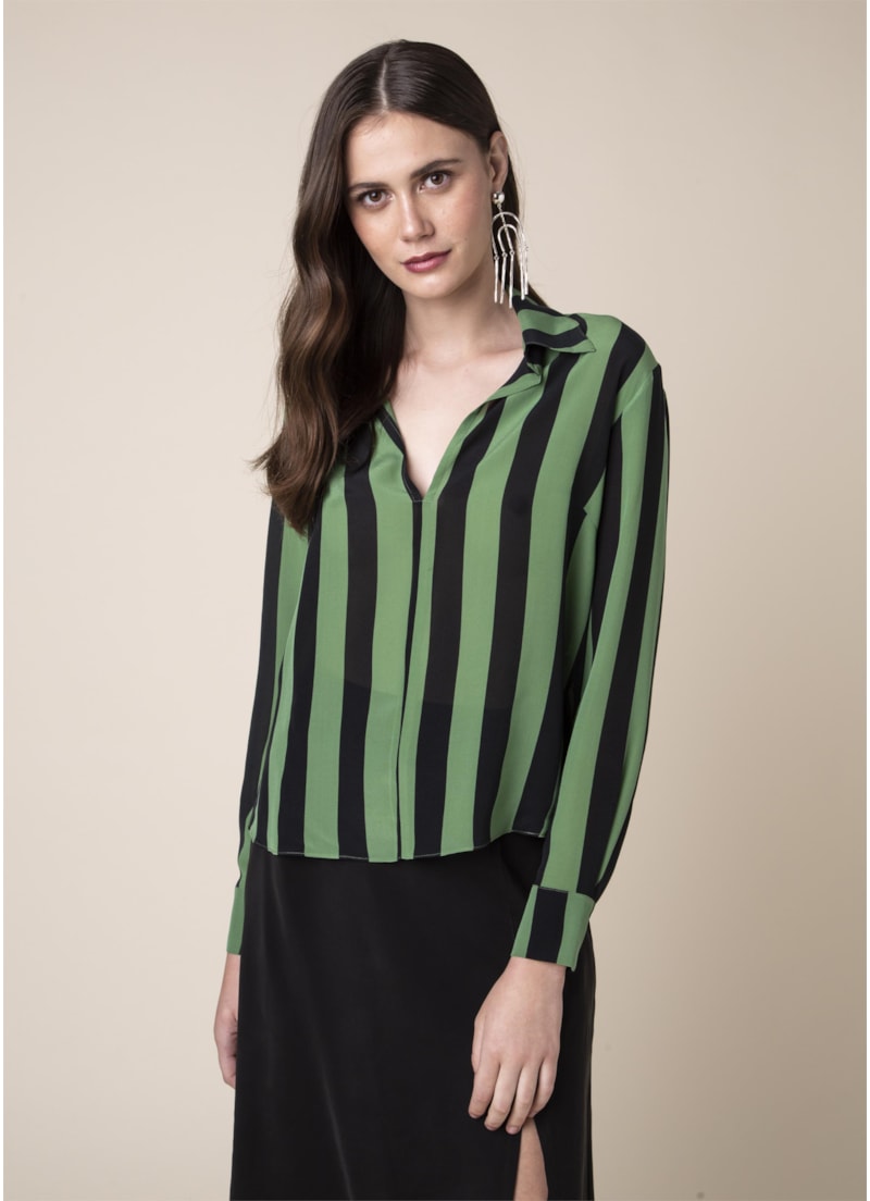Camisa Seda Listra Estampado Pistache