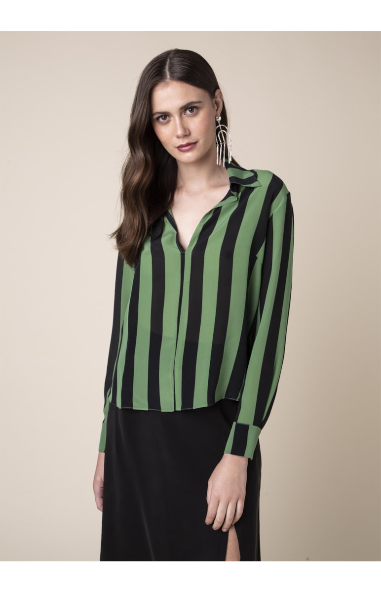 Camisa Seda Listra Estampado Pistache