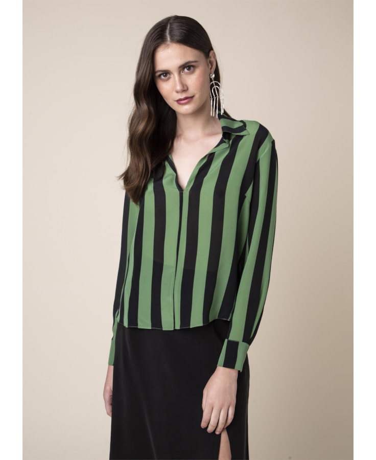 Camisa Seda Listra Estampado Pistache