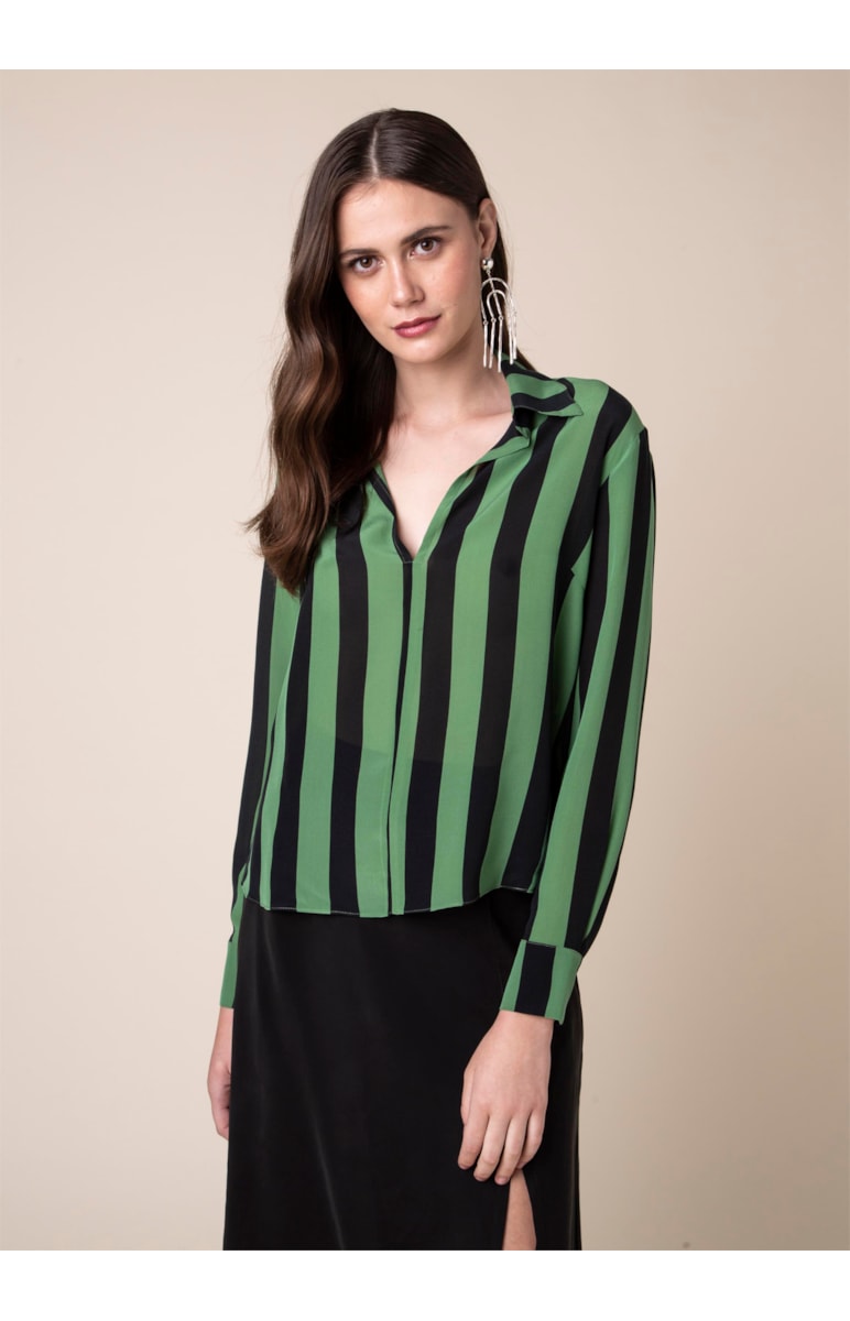 Camisa Seda Listra Estampado Pistache