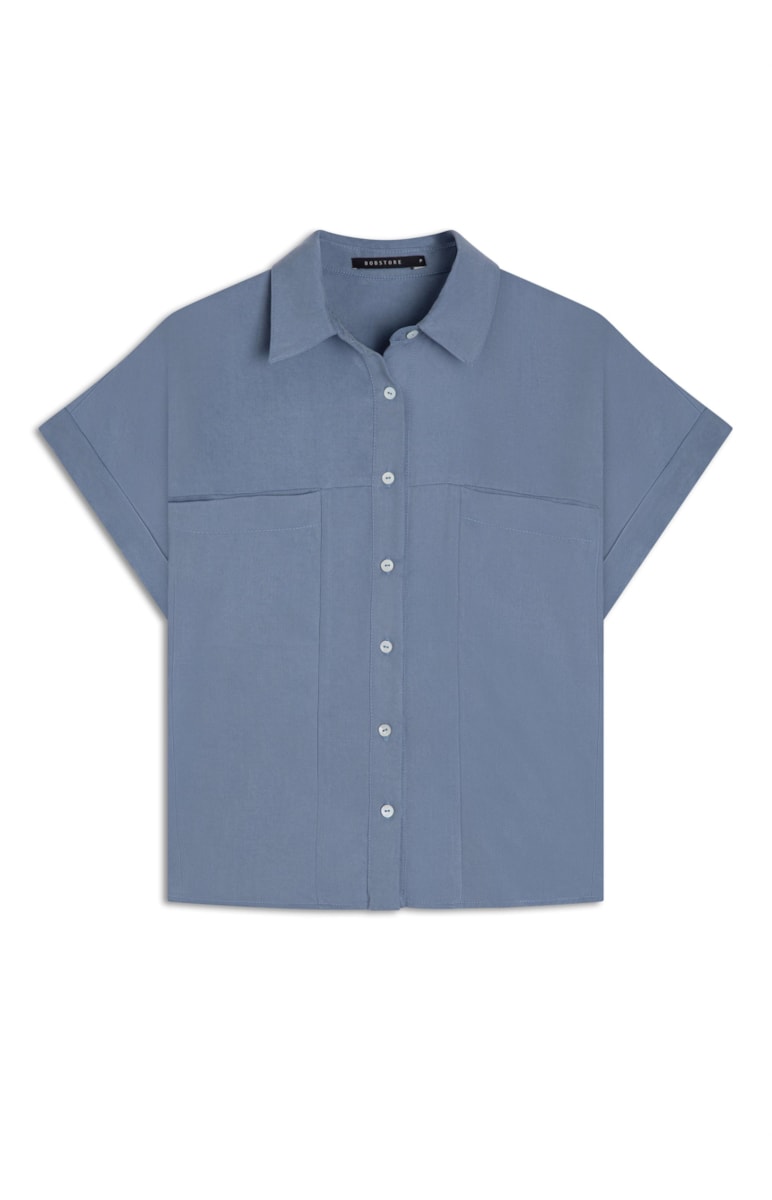 Camisa Tencel Azul Seco