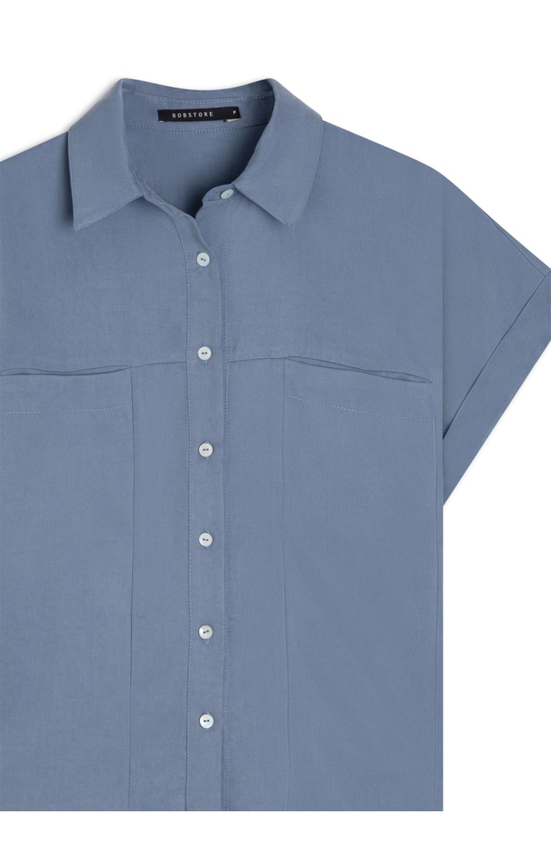 Camisa Tencel Azul Seco