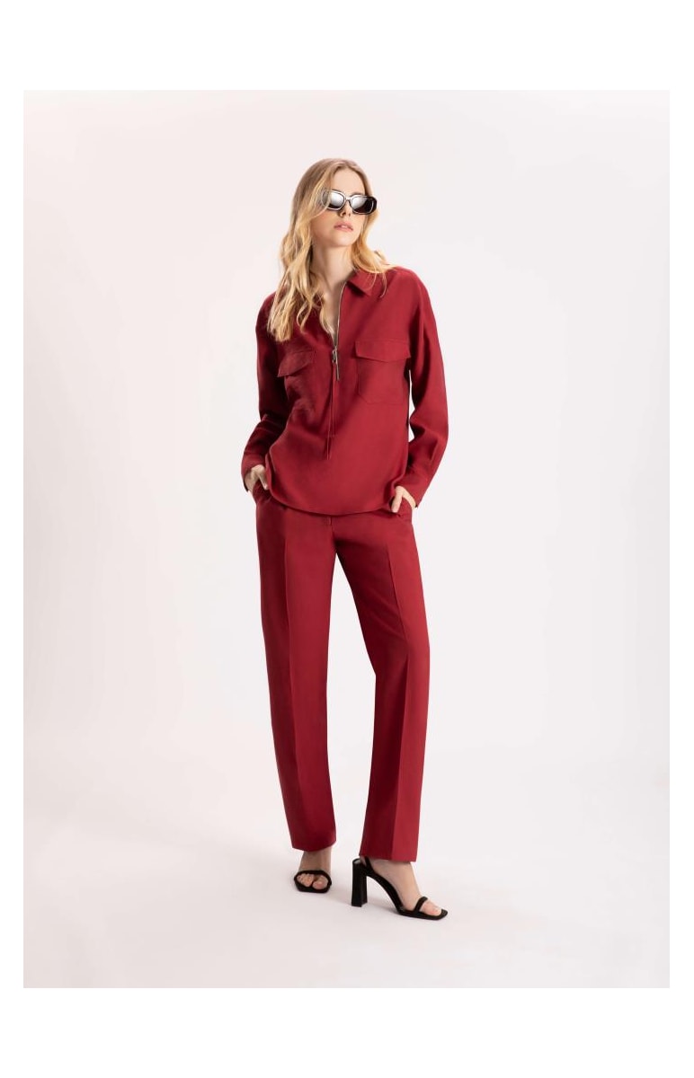 Camisa Visco Tecno Decote Ziper Vermelho