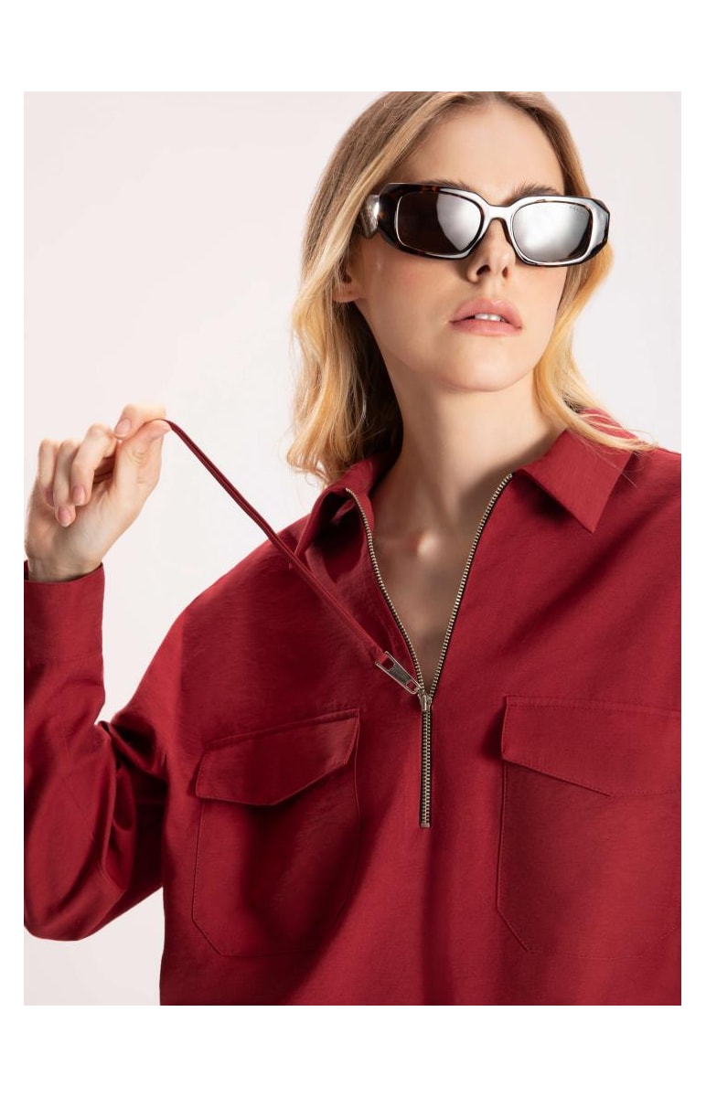 Camisa Visco Tecno Decote Ziper Vermelho