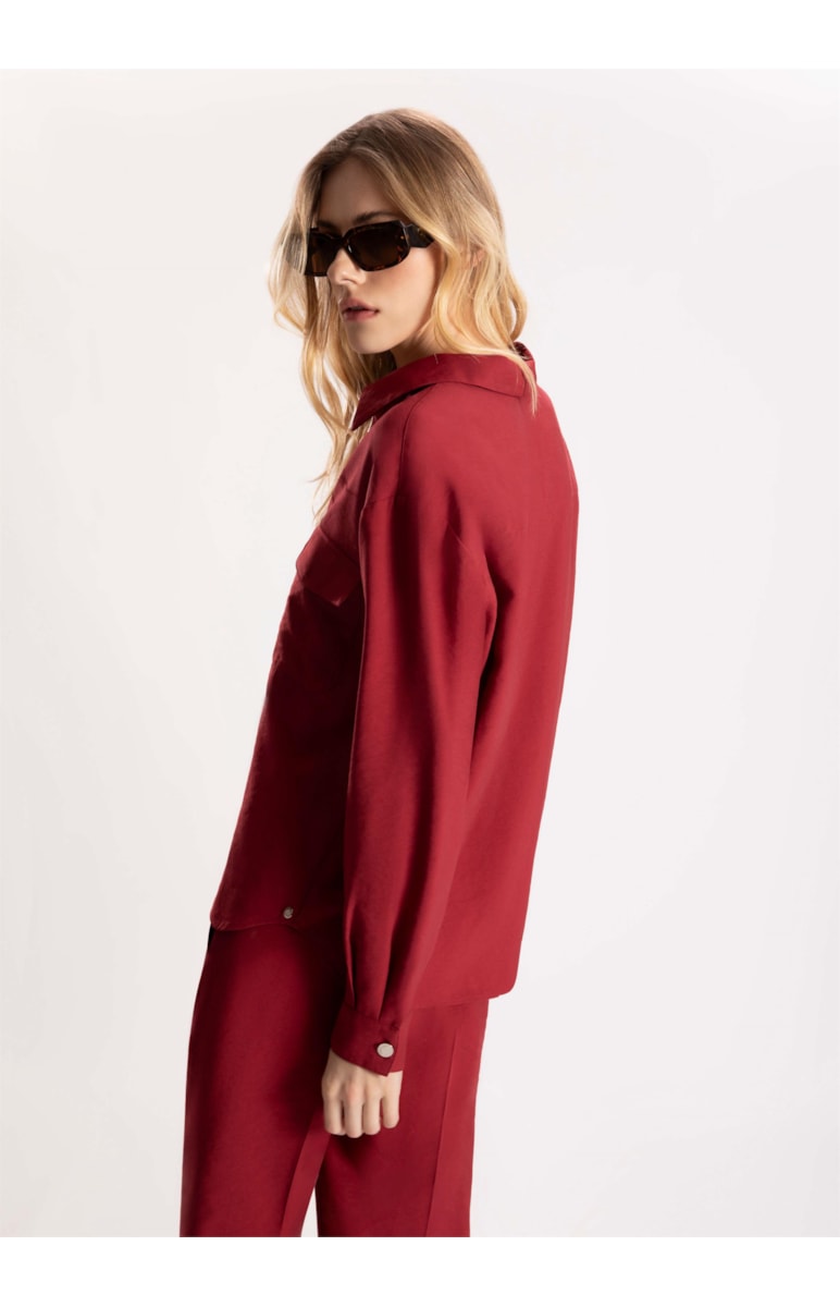 Camisa Visco Tecno Decote Ziper Vermelho