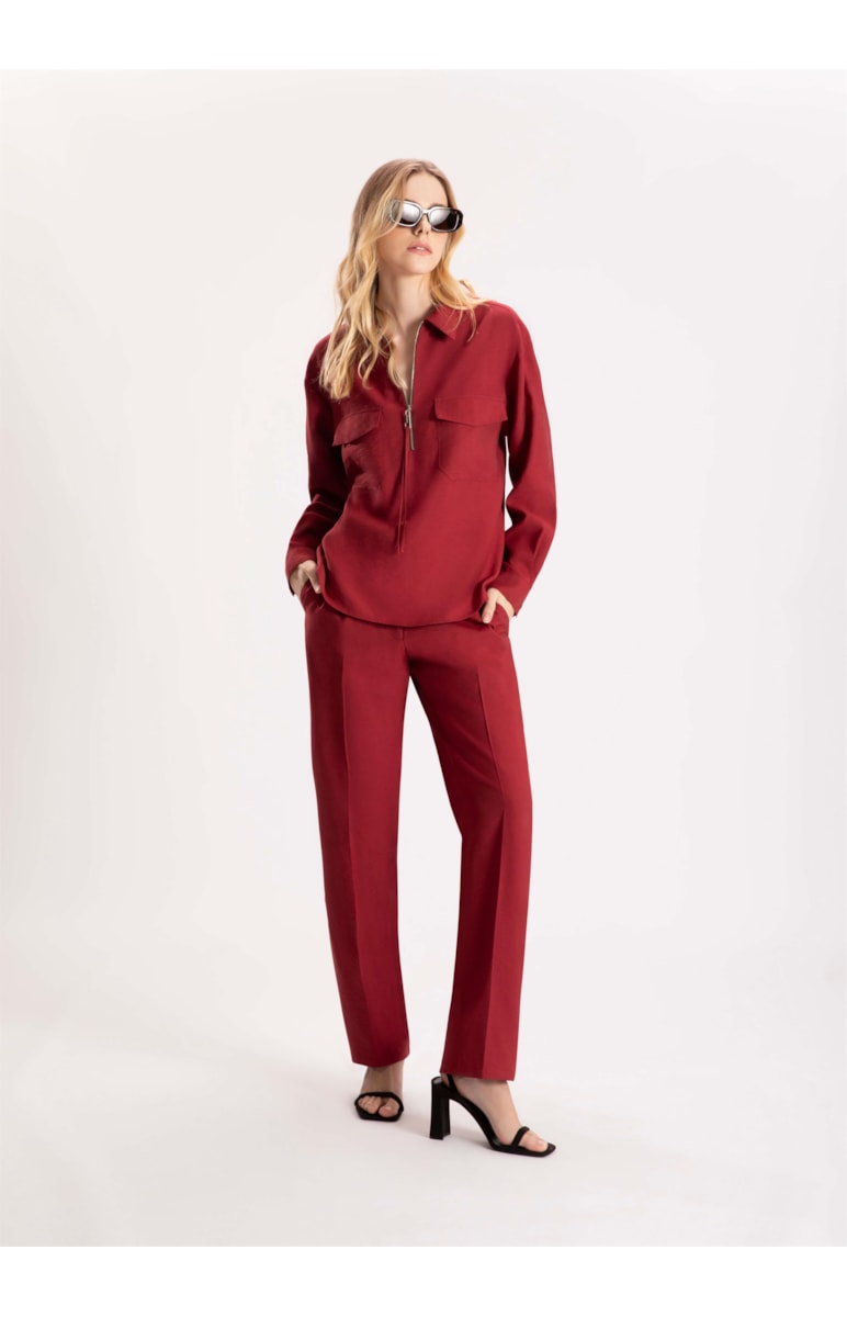 Camisa Visco Tecno Decote Ziper Vermelho